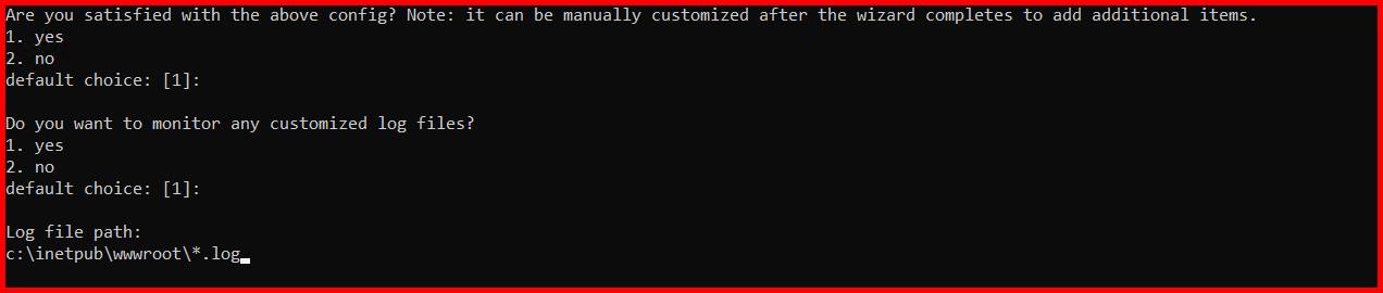 Picture showing the list of questions when amazon-cloudwatch-agent-config-wizard.exe is executed